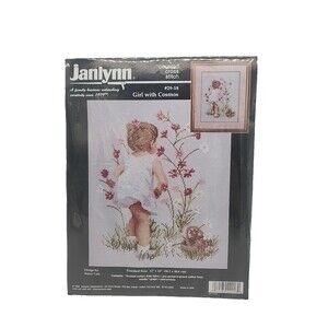 Janlynn Girl With Cosmos Counted Cross Stitch Kit #29-18 Design by Nancy Cole